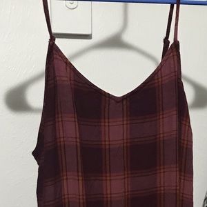 Plaid maroon spaghetti strap dress.
